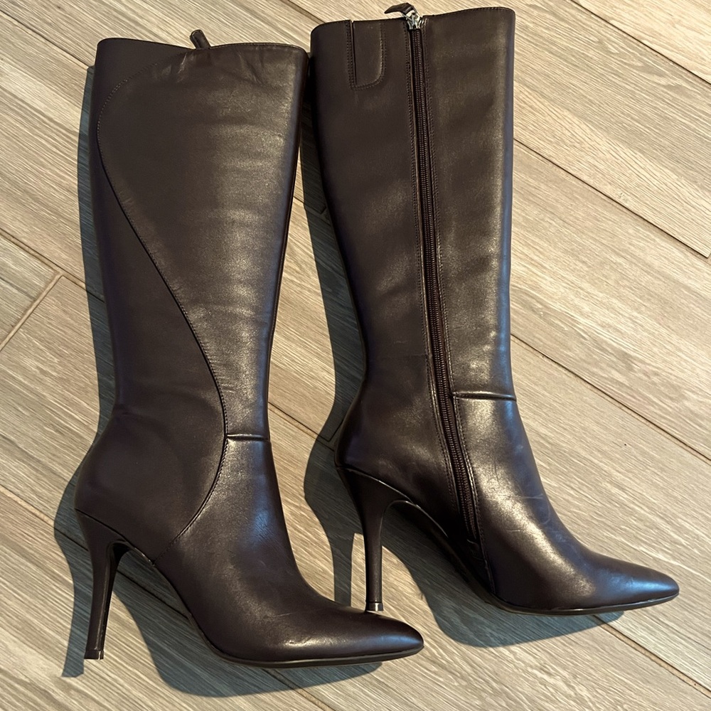 Nine West Tall Heeled Boots in Dark Brown